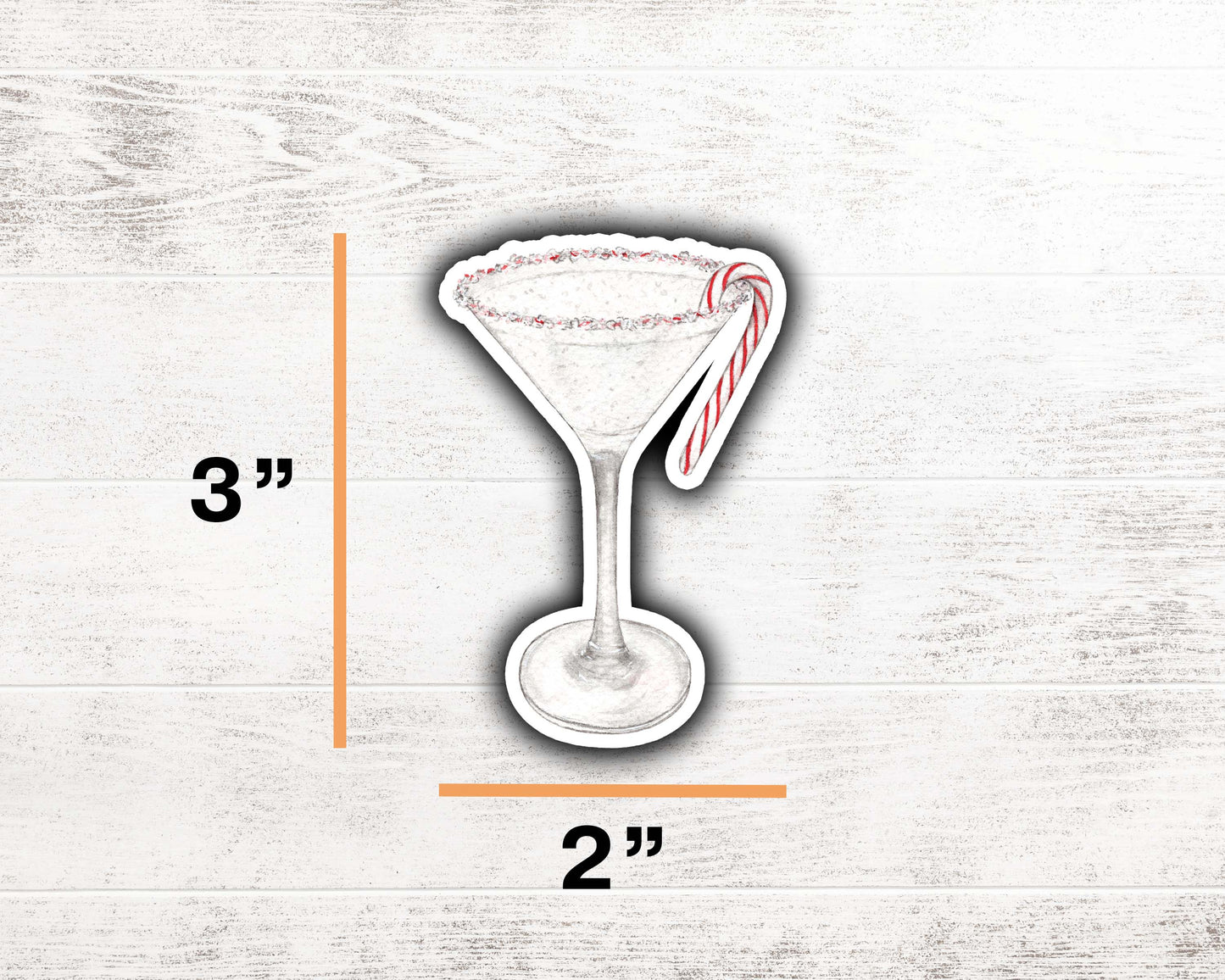 Candy Cane Martini Sticker 3"x2"