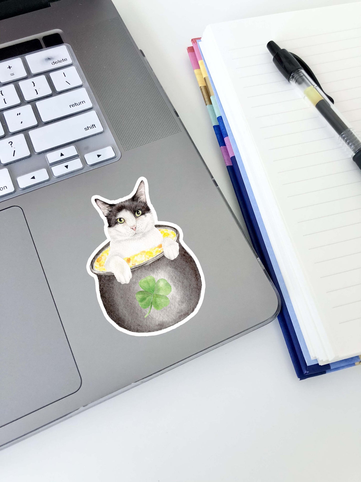 Cat in Pot of Gold Sticker 3"x2"