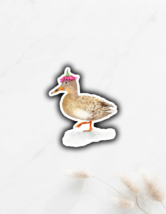 Duck with Flower Crown Sticker 2.7"x2.3"