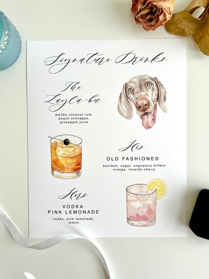 1 Pet, 2 Cocktails Signature Drink Sign