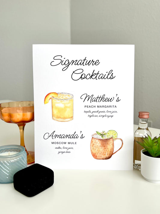 2 Cocktails Semi Custom Signature Drink Sign