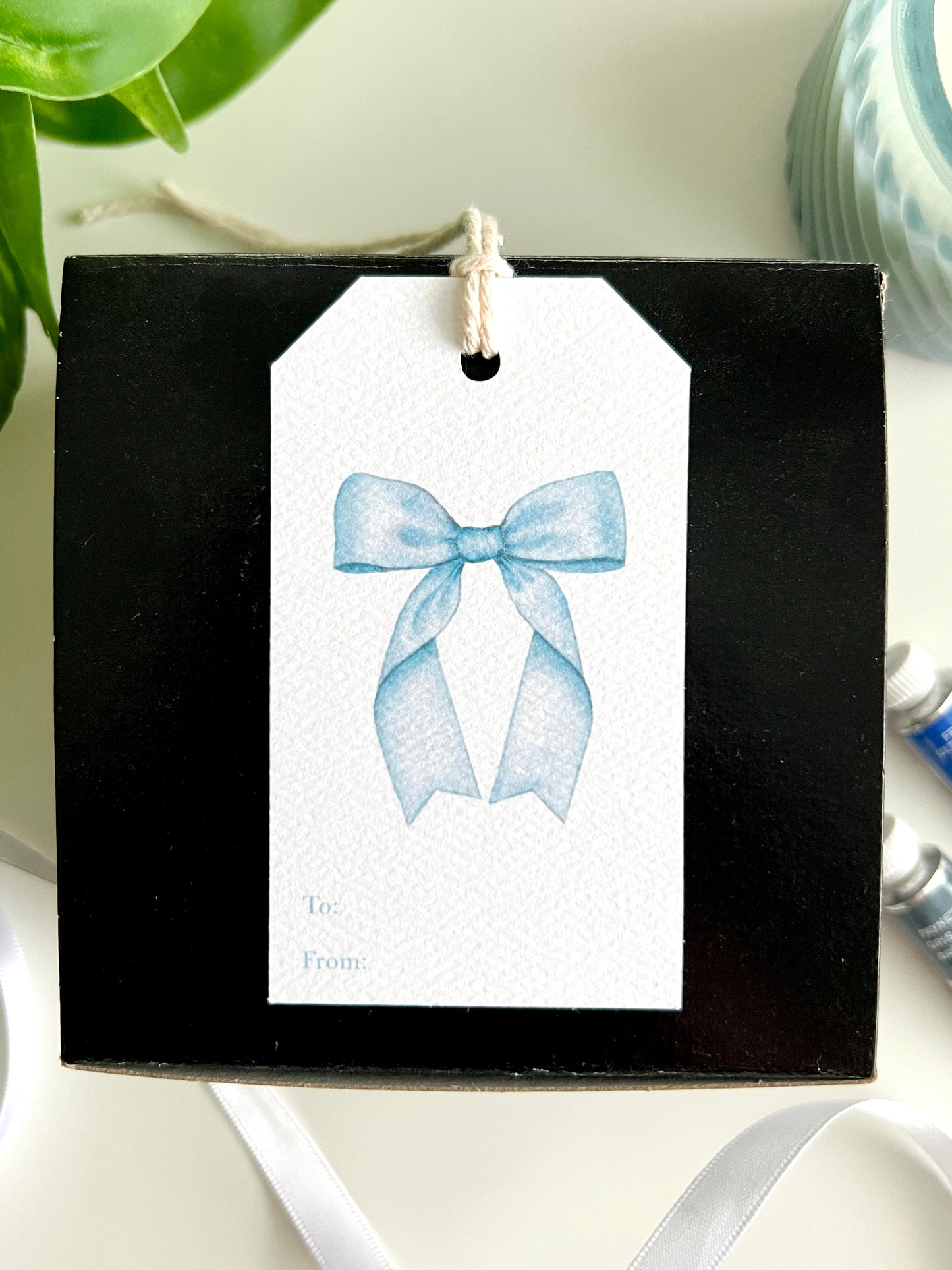 Light Blue Bow Gift Tag