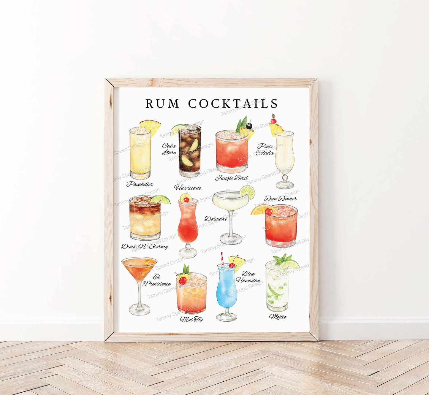 Rum Cocktails Print 16x20