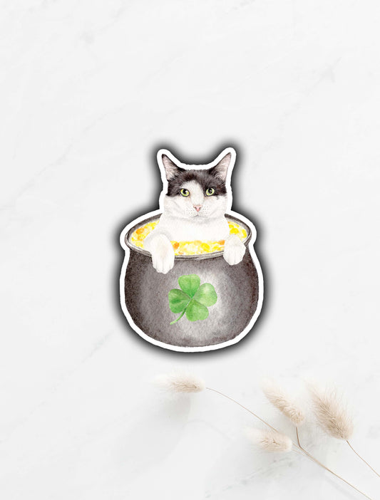 Cat in Pot of Gold Sticker 3"x2"