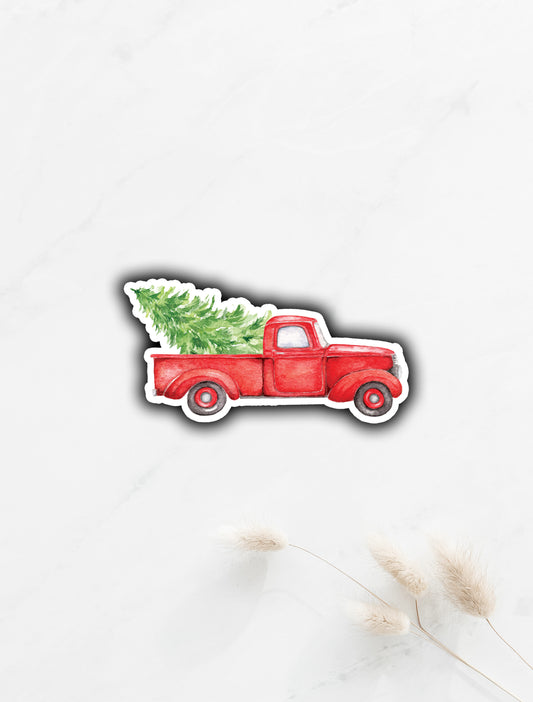 Red Truck Christmas Tree Sticker 1.5"x3"