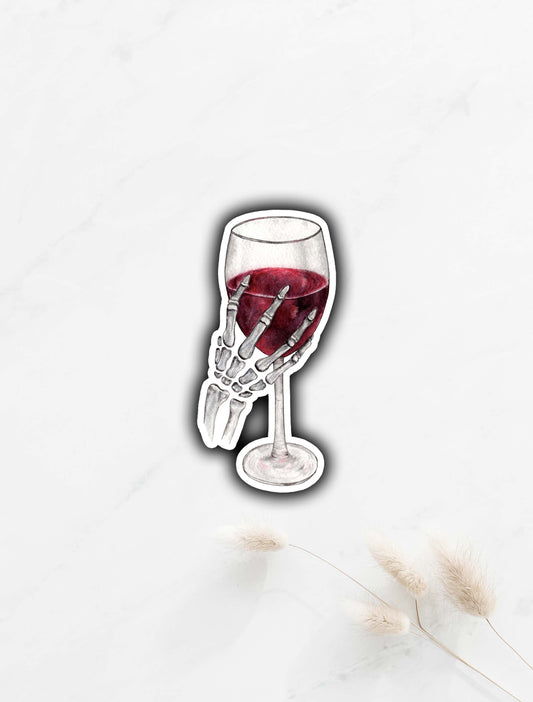 Skeleton Wine Glass Sticker 3"x1.5"