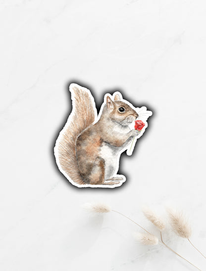 Squirrel Holding A Rose Sticker 3"x2.5"